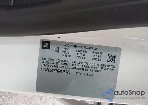 2016 Buick Verano Convenience from USA, damaged, VIN 1G4PR5SK2G4118923